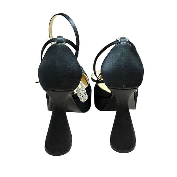 MACH & MACH Bow Chain embellished satin platform pumps NWB Size 37.5 - Picture 7 of 14